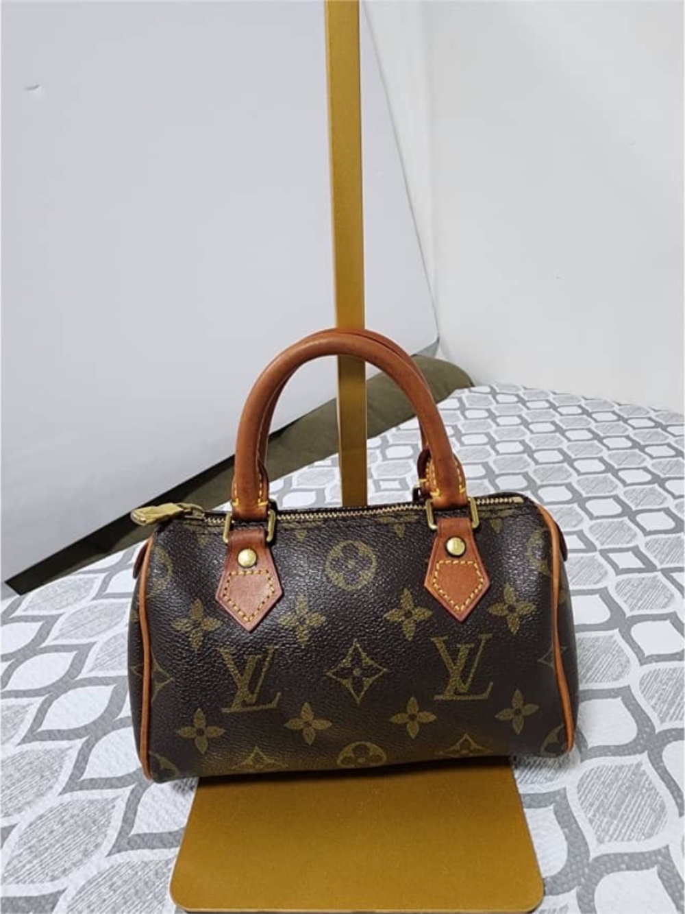 Authentic LOUIS VUITTON Monogram Mini Sac HL Boston Bag Brown